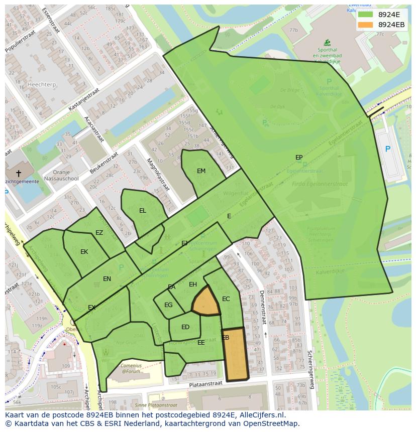 Afbeelding van het postcodegebied 8924 EB op de kaart.