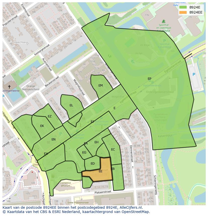 Afbeelding van het postcodegebied 8924 EE op de kaart.
