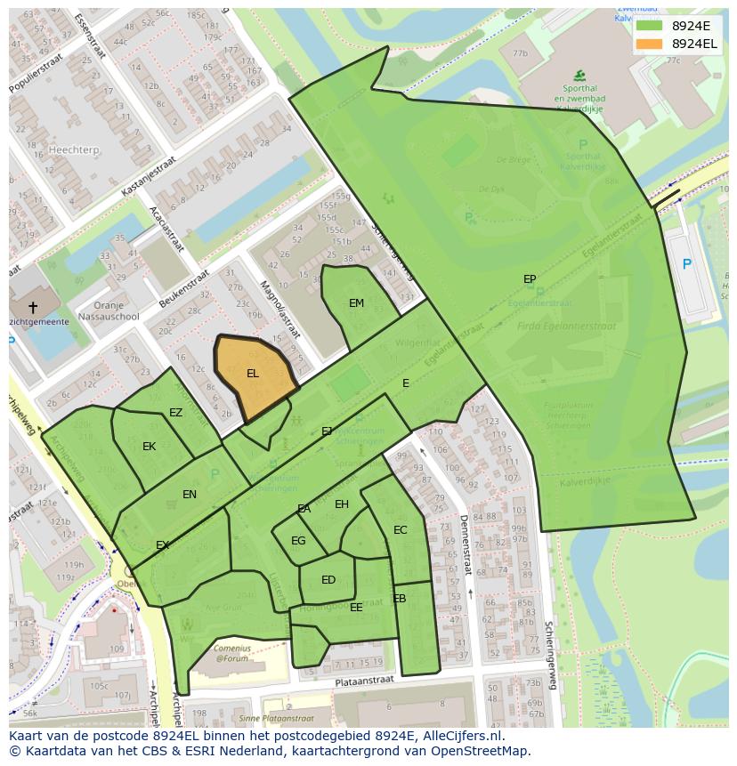 Afbeelding van het postcodegebied 8924 EL op de kaart.