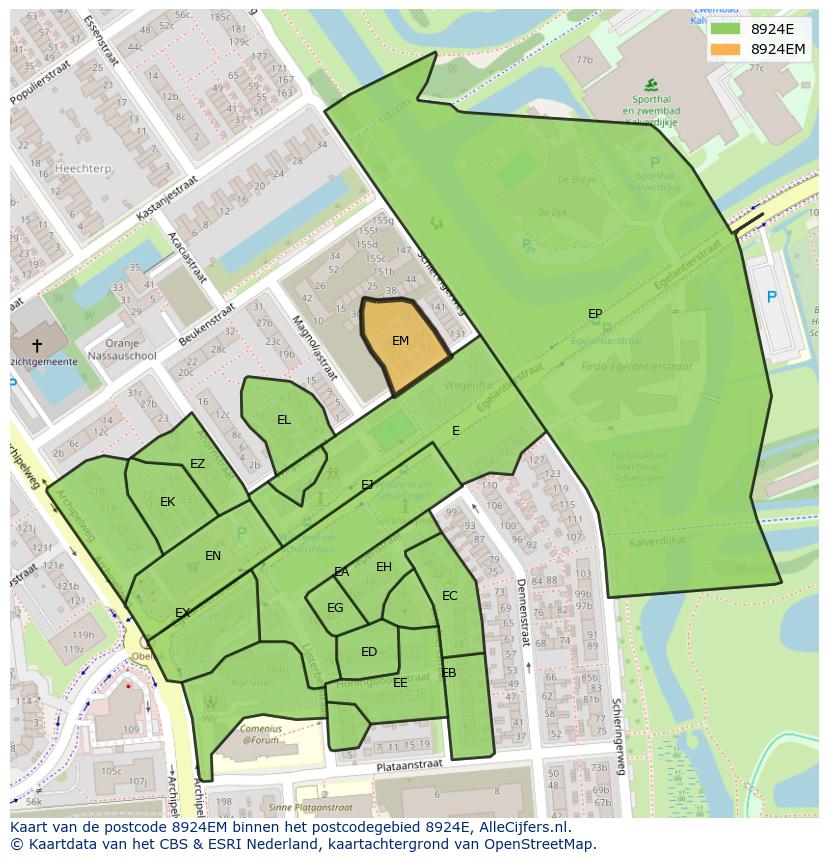 Afbeelding van het postcodegebied 8924 EM op de kaart.