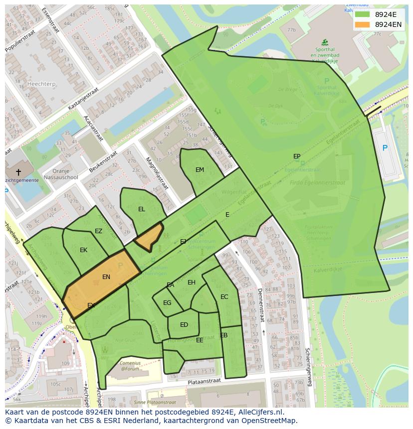 Afbeelding van het postcodegebied 8924 EN op de kaart.