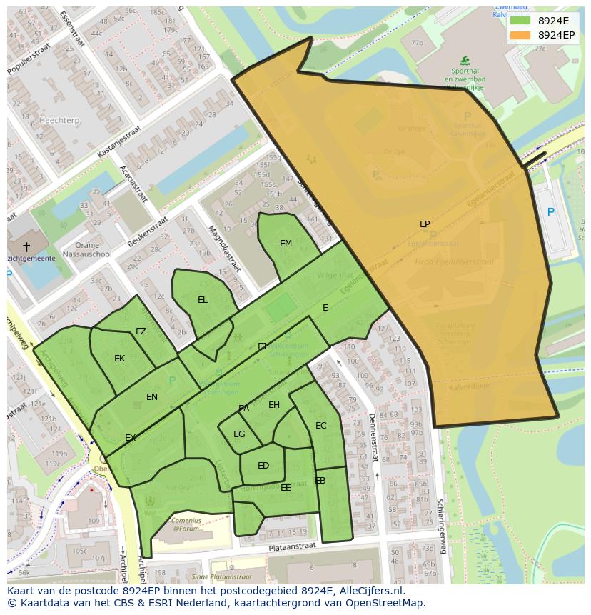 Afbeelding van het postcodegebied 8924 EP op de kaart.