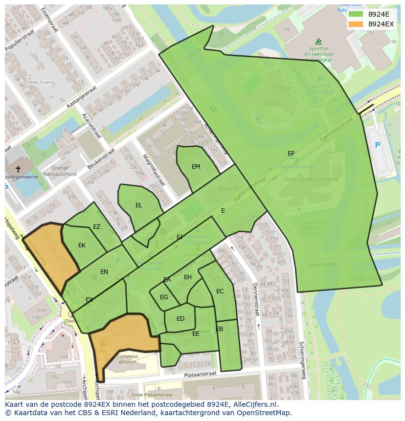 Afbeelding van het postcodegebied 8924 EX op de kaart.