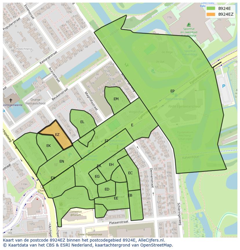 Afbeelding van het postcodegebied 8924 EZ op de kaart.