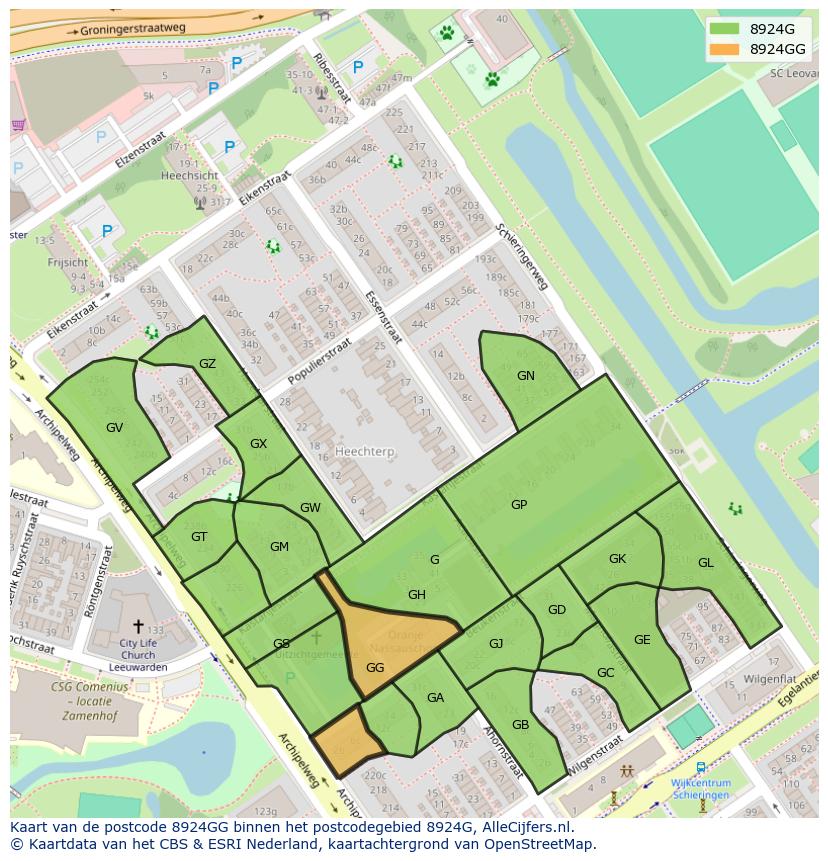 Afbeelding van het postcodegebied 8924 GG op de kaart.