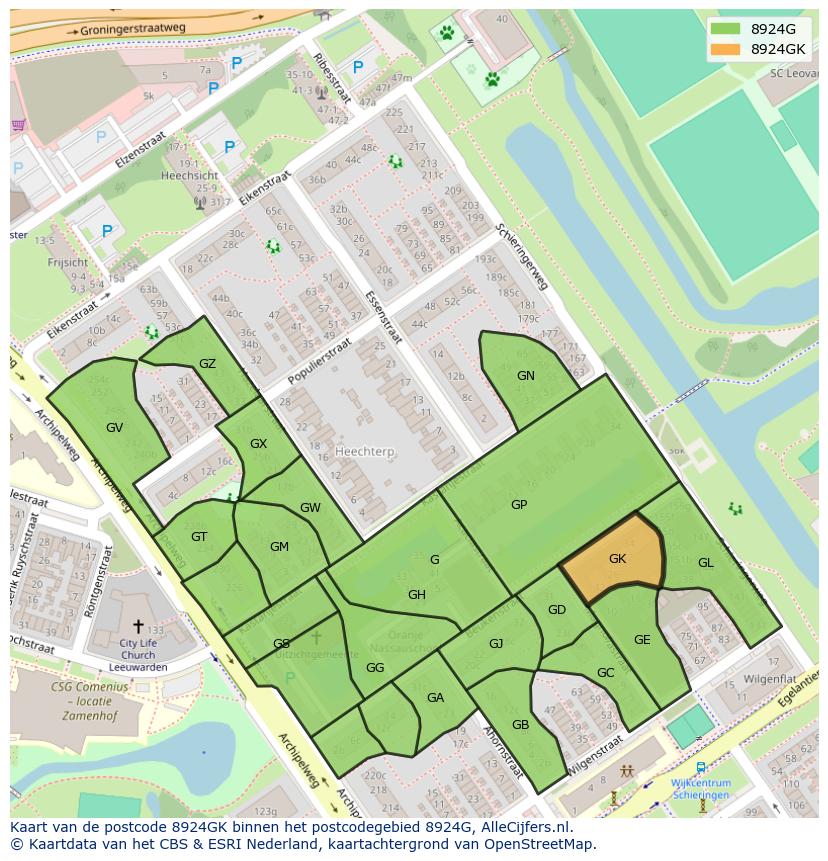 Afbeelding van het postcodegebied 8924 GK op de kaart.