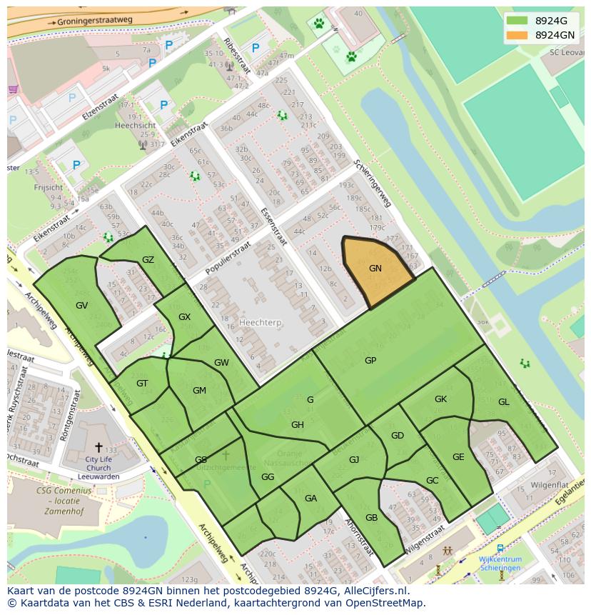 Afbeelding van het postcodegebied 8924 GN op de kaart.