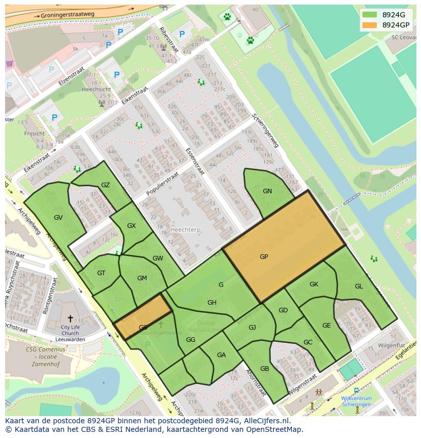 Afbeelding van het postcodegebied 8924 GP op de kaart.