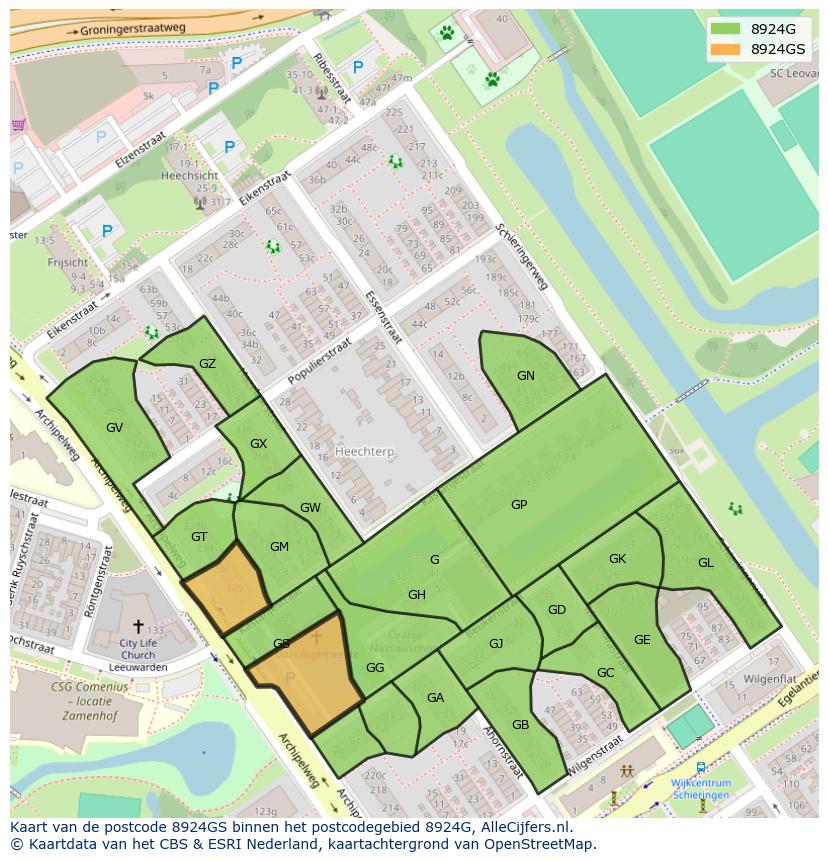 Afbeelding van het postcodegebied 8924 GS op de kaart.