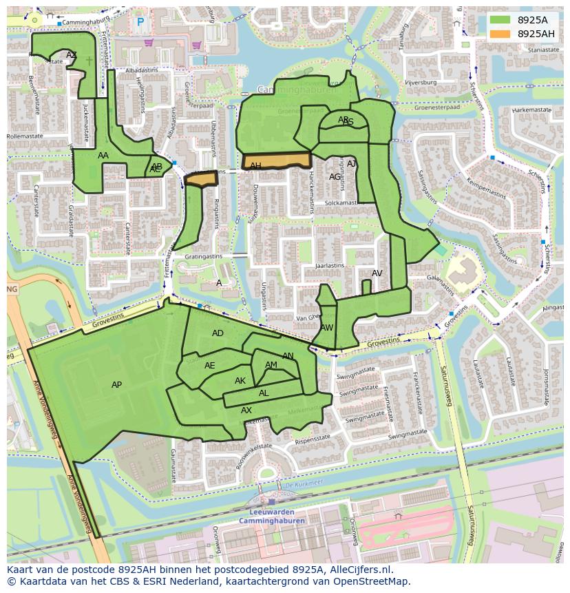 Afbeelding van het postcodegebied 8925 AH op de kaart.