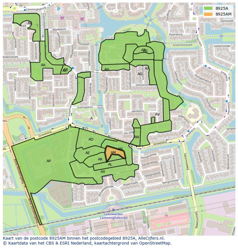 Afbeelding van het postcodegebied 8925 AM op de kaart.