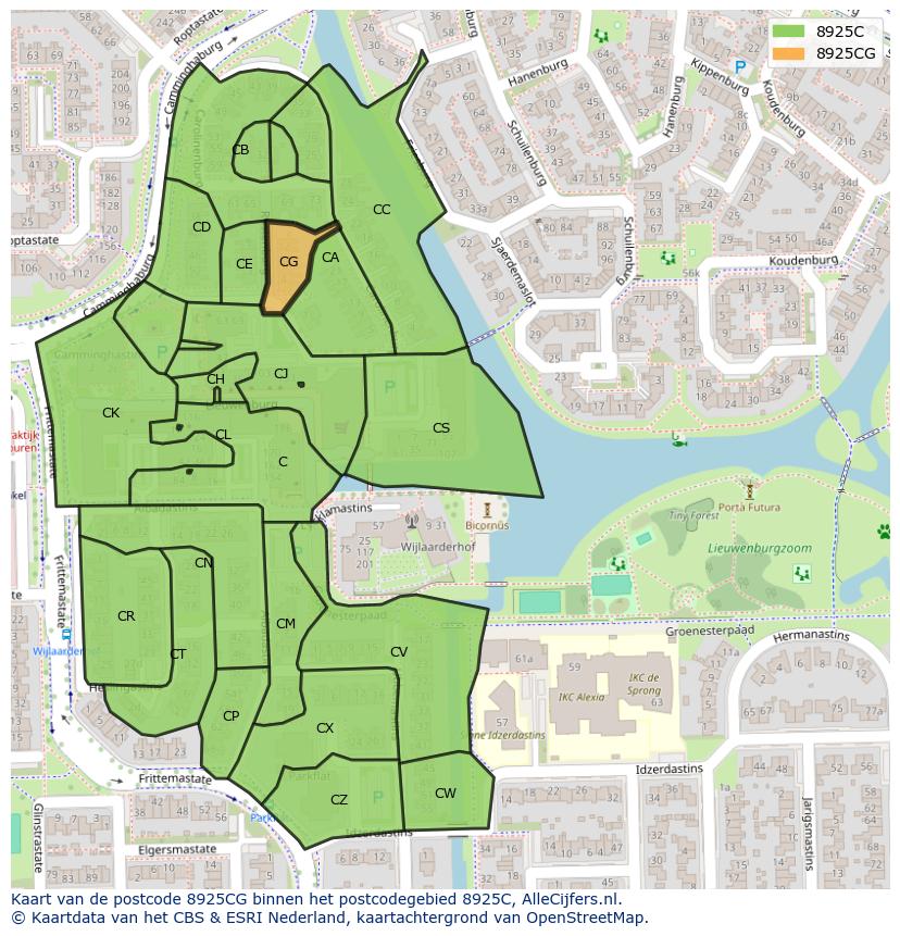 Afbeelding van het postcodegebied 8925 CG op de kaart.
