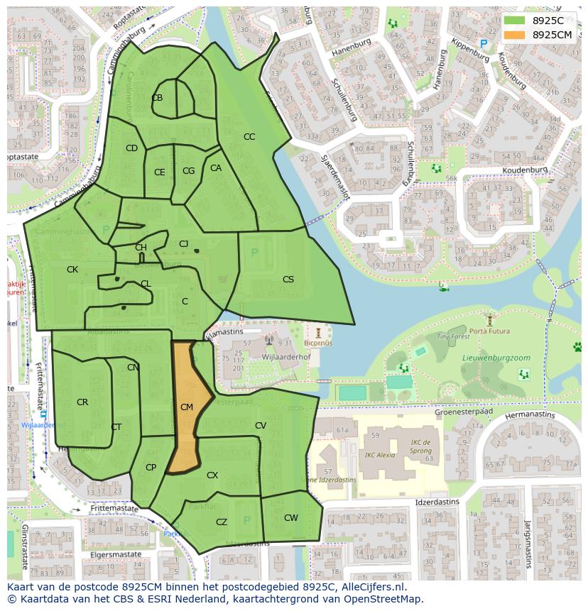 Afbeelding van het postcodegebied 8925 CM op de kaart.