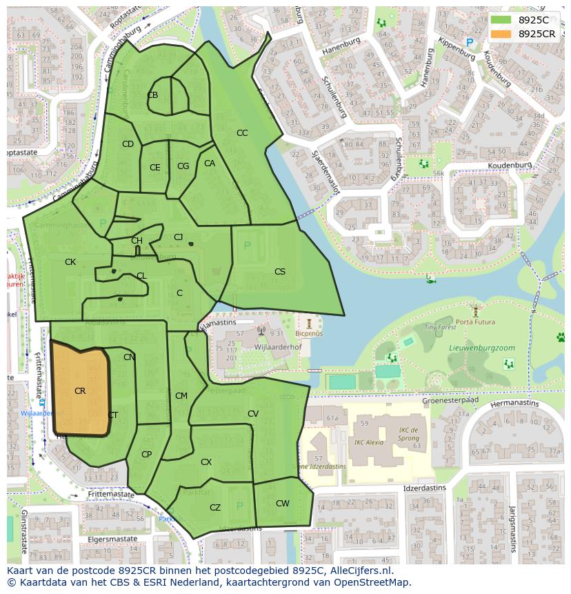 Afbeelding van het postcodegebied 8925 CR op de kaart.