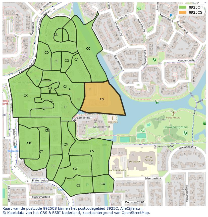 Afbeelding van het postcodegebied 8925 CS op de kaart.