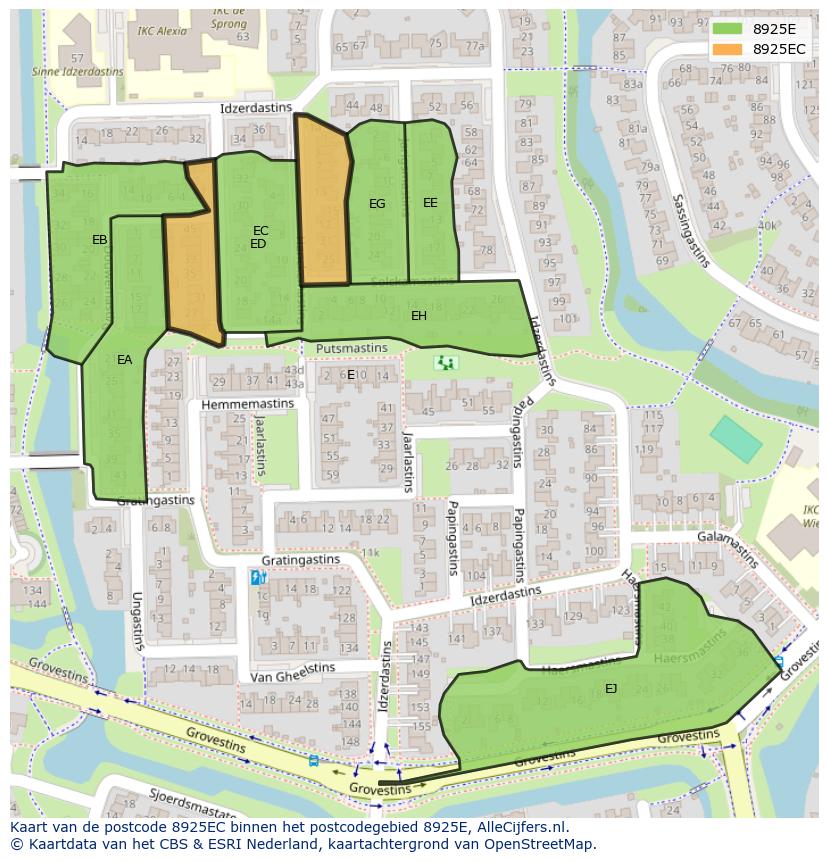 Afbeelding van het postcodegebied 8925 EC op de kaart.