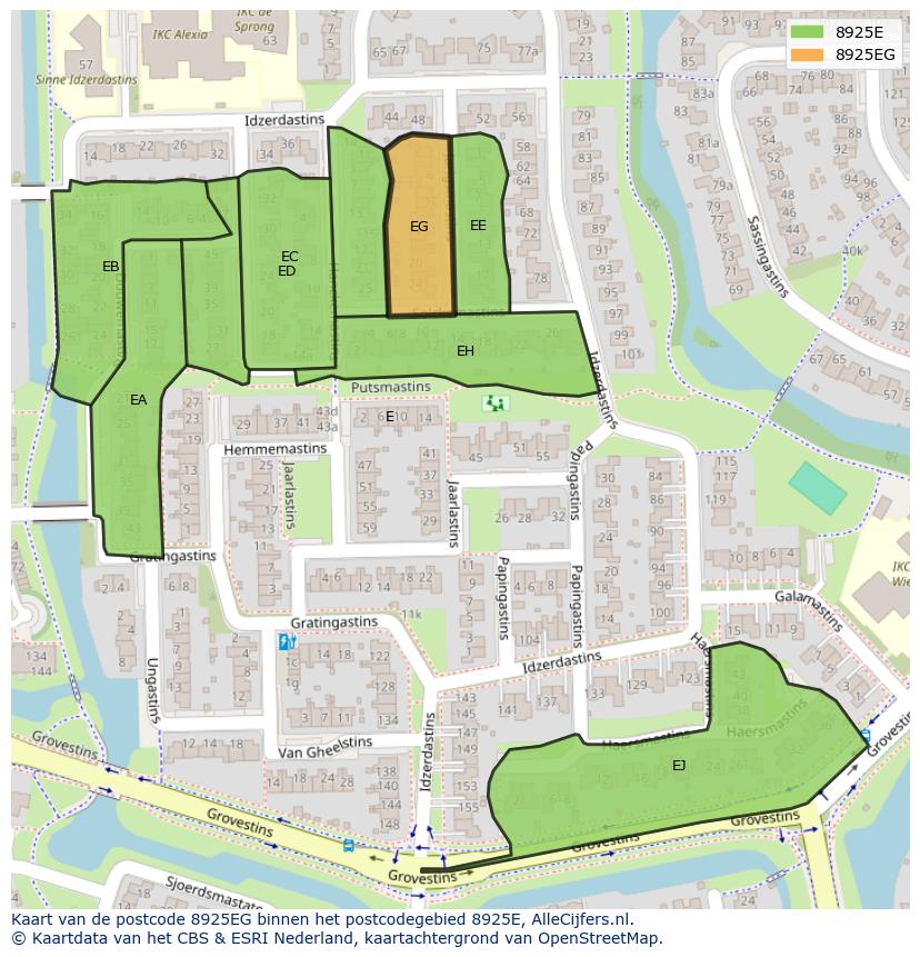 Afbeelding van het postcodegebied 8925 EG op de kaart.