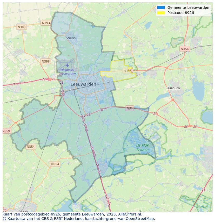 Afbeelding van het postcodegebied 8926 op de kaart.