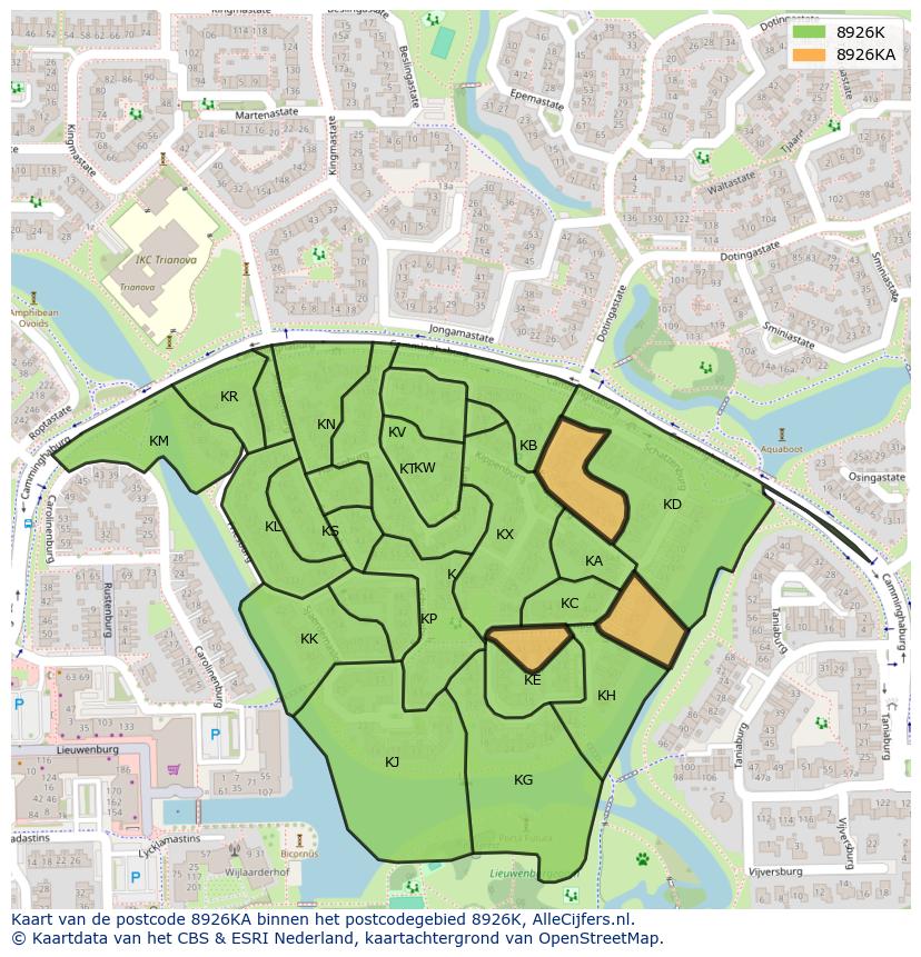 Afbeelding van het postcodegebied 8926 KA op de kaart.