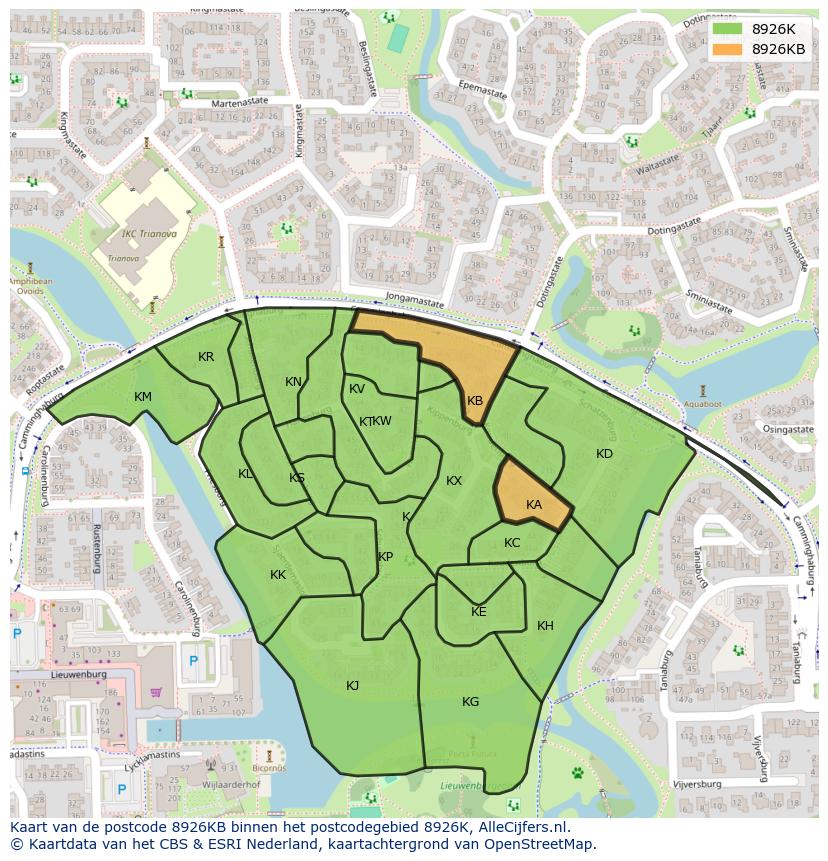 Afbeelding van het postcodegebied 8926 KB op de kaart.