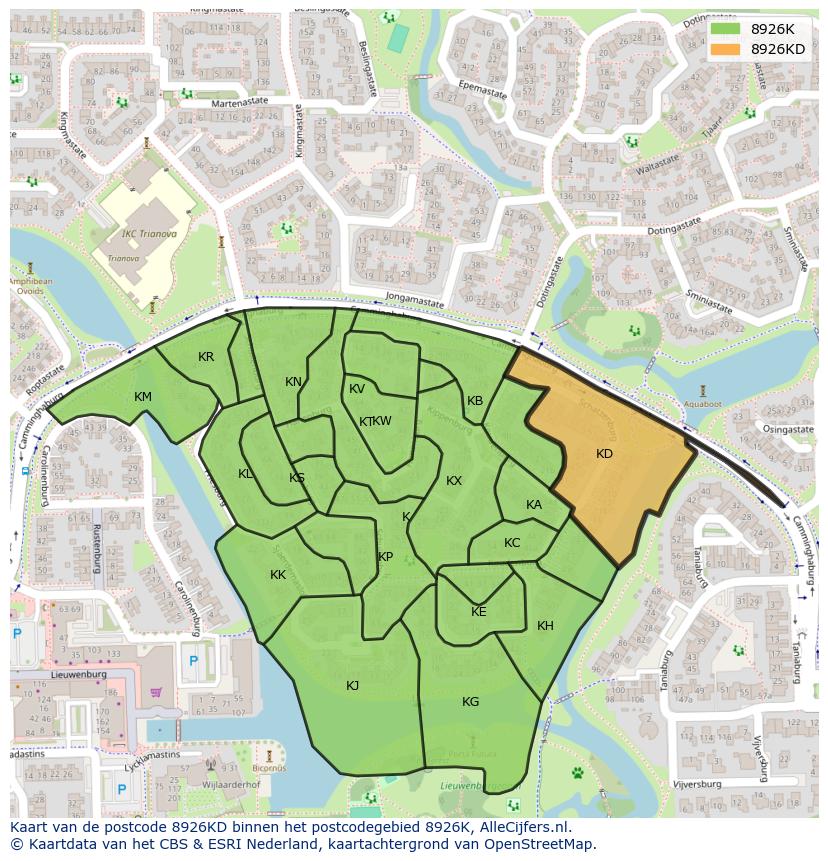Afbeelding van het postcodegebied 8926 KD op de kaart.