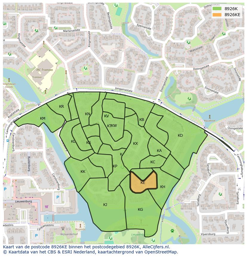 Afbeelding van het postcodegebied 8926 KE op de kaart.