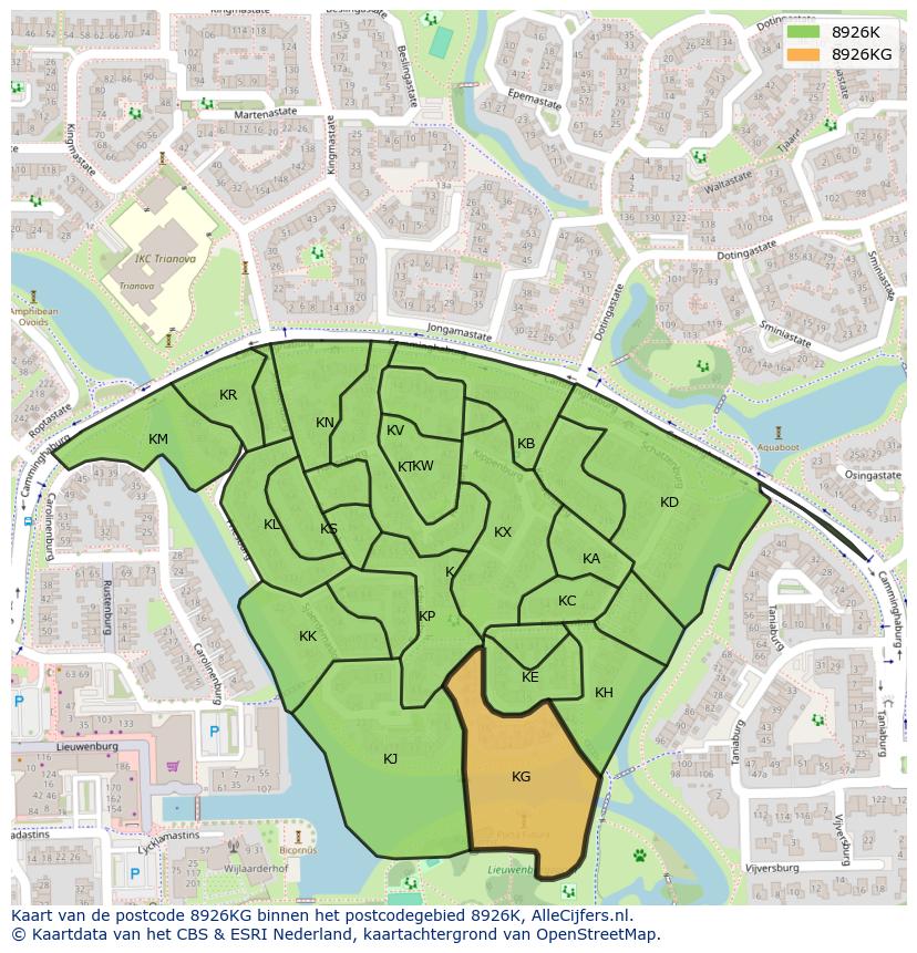 Afbeelding van het postcodegebied 8926 KG op de kaart.