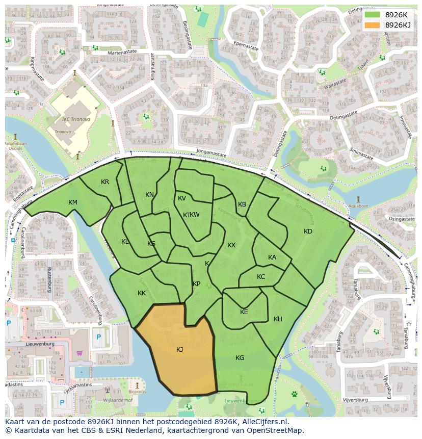 Afbeelding van het postcodegebied 8926 KJ op de kaart.