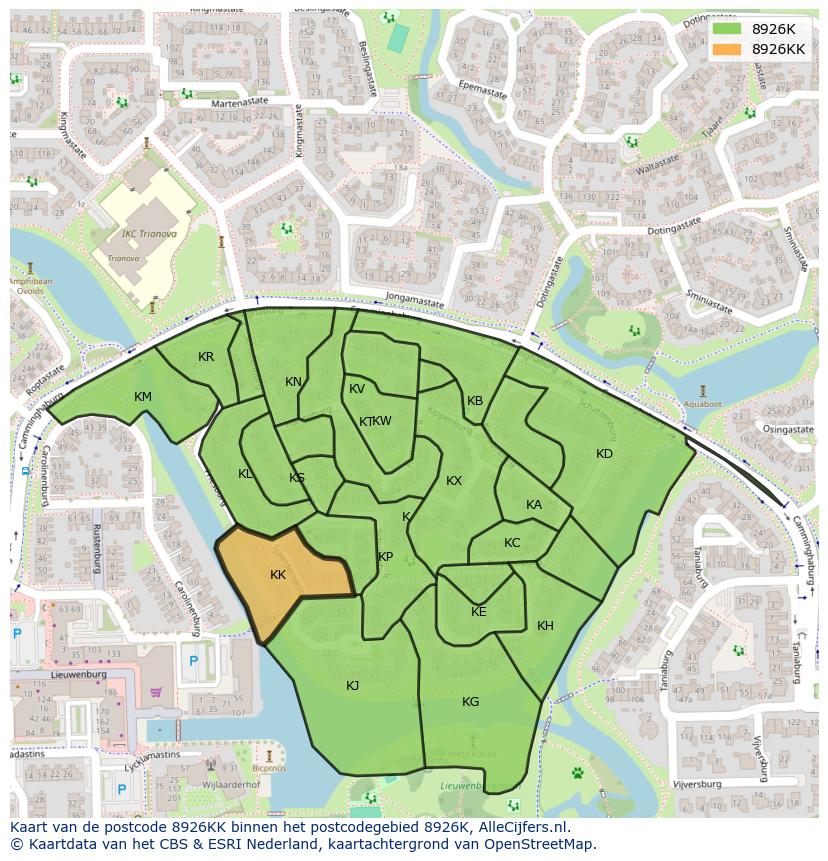 Afbeelding van het postcodegebied 8926 KK op de kaart.
