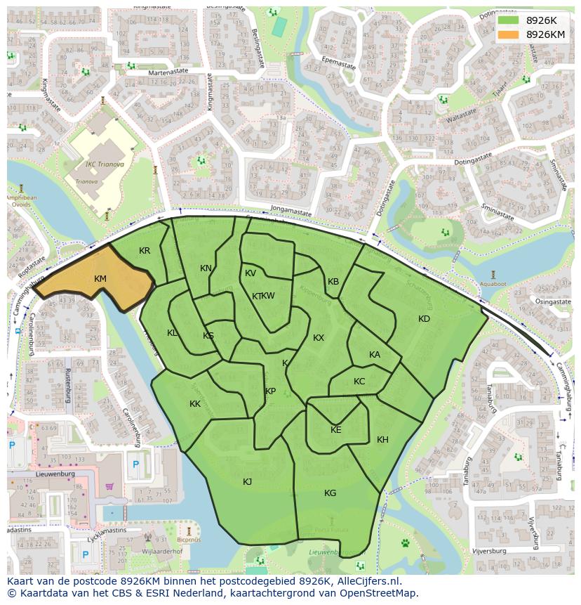 Afbeelding van het postcodegebied 8926 KM op de kaart.