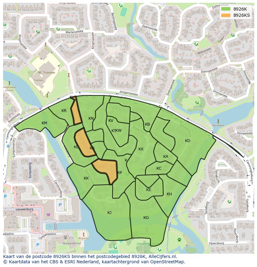 Afbeelding van het postcodegebied 8926 KS op de kaart.