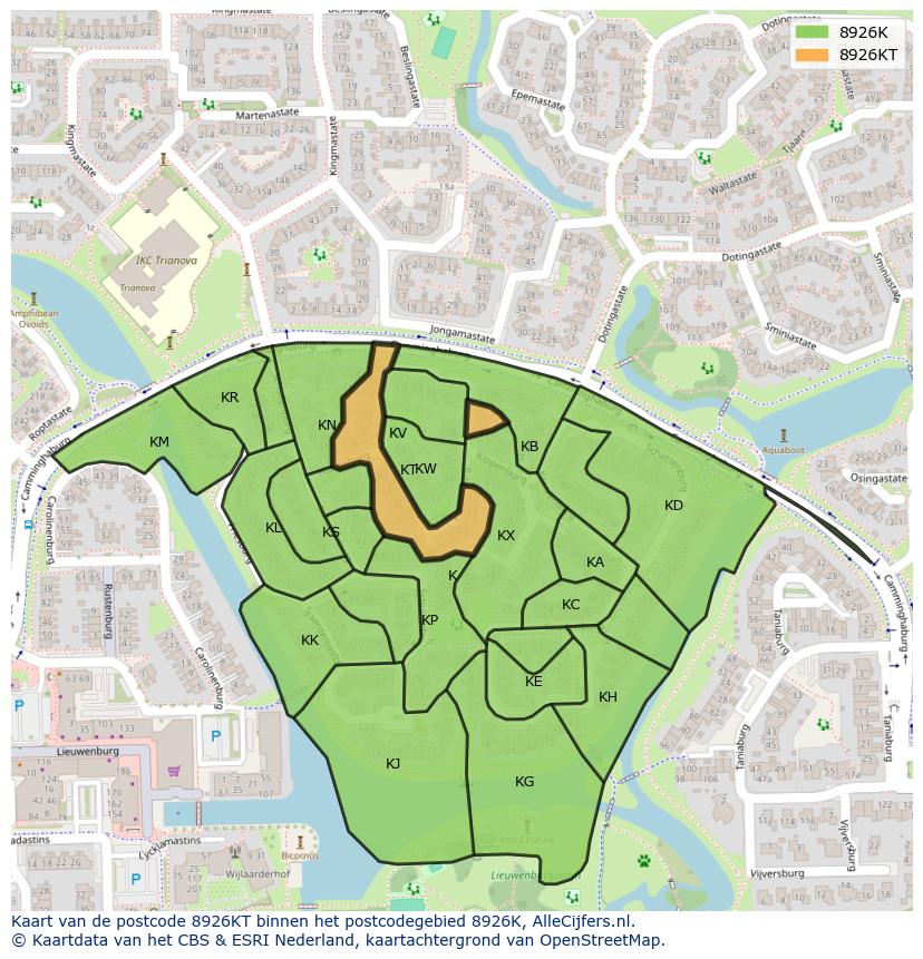 Afbeelding van het postcodegebied 8926 KT op de kaart.