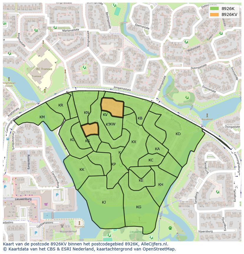 Afbeelding van het postcodegebied 8926 KV op de kaart.