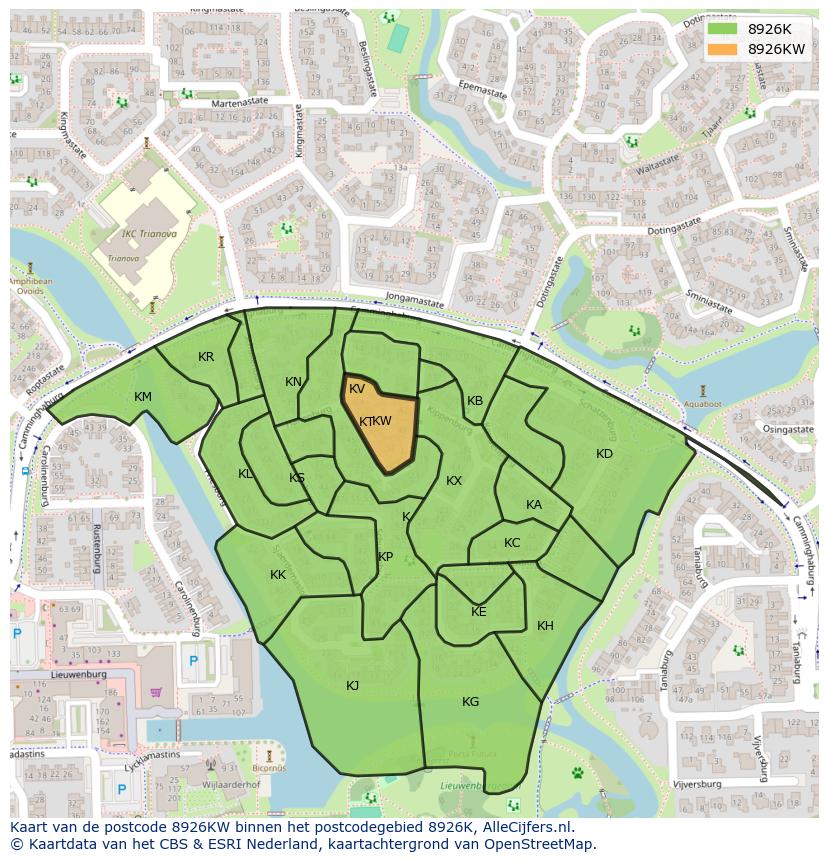Afbeelding van het postcodegebied 8926 KW op de kaart.