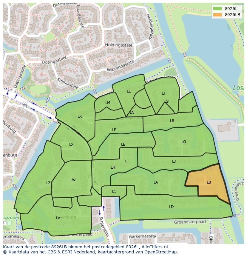 Afbeelding van het postcodegebied 8926 LB op de kaart.