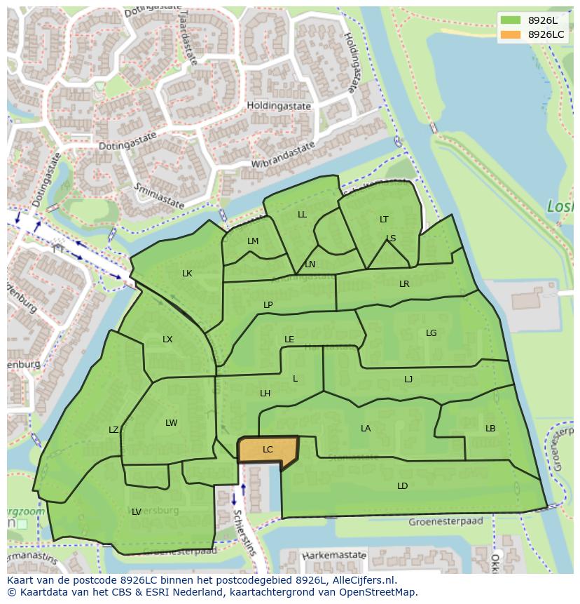 Afbeelding van het postcodegebied 8926 LC op de kaart.