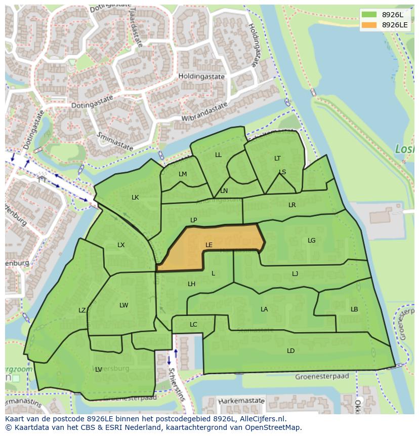 Afbeelding van het postcodegebied 8926 LE op de kaart.