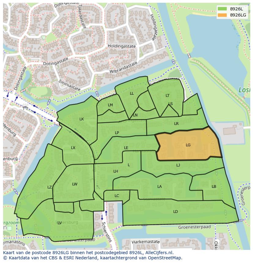Afbeelding van het postcodegebied 8926 LG op de kaart.