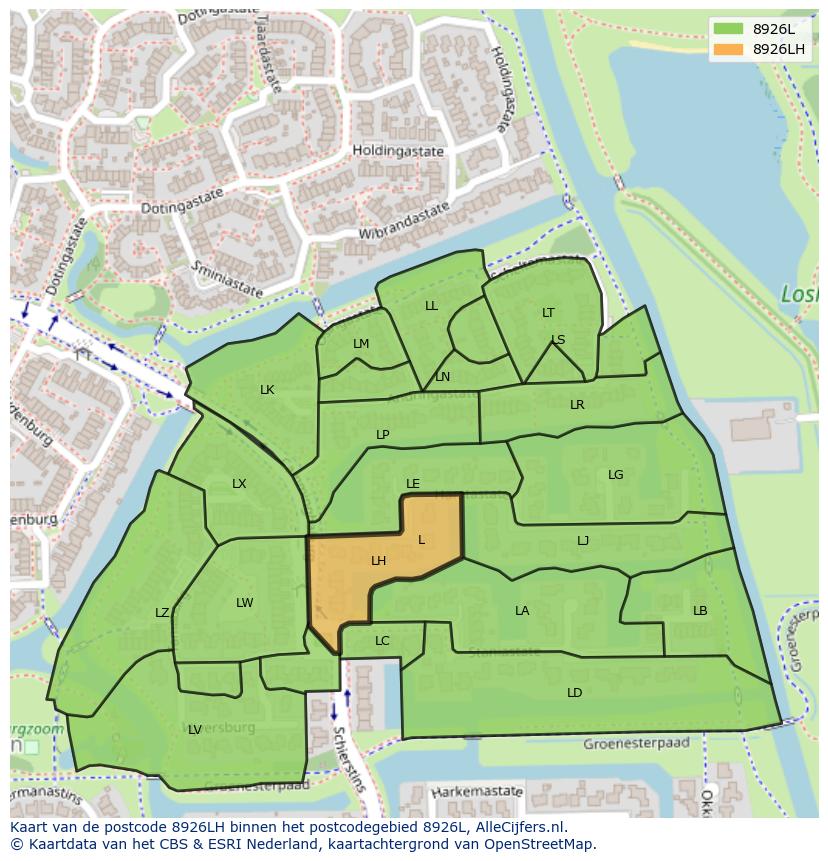 Afbeelding van het postcodegebied 8926 LH op de kaart.