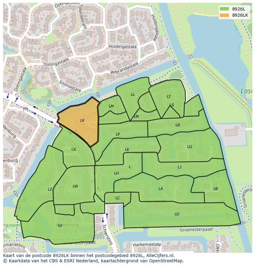 Afbeelding van het postcodegebied 8926 LK op de kaart.