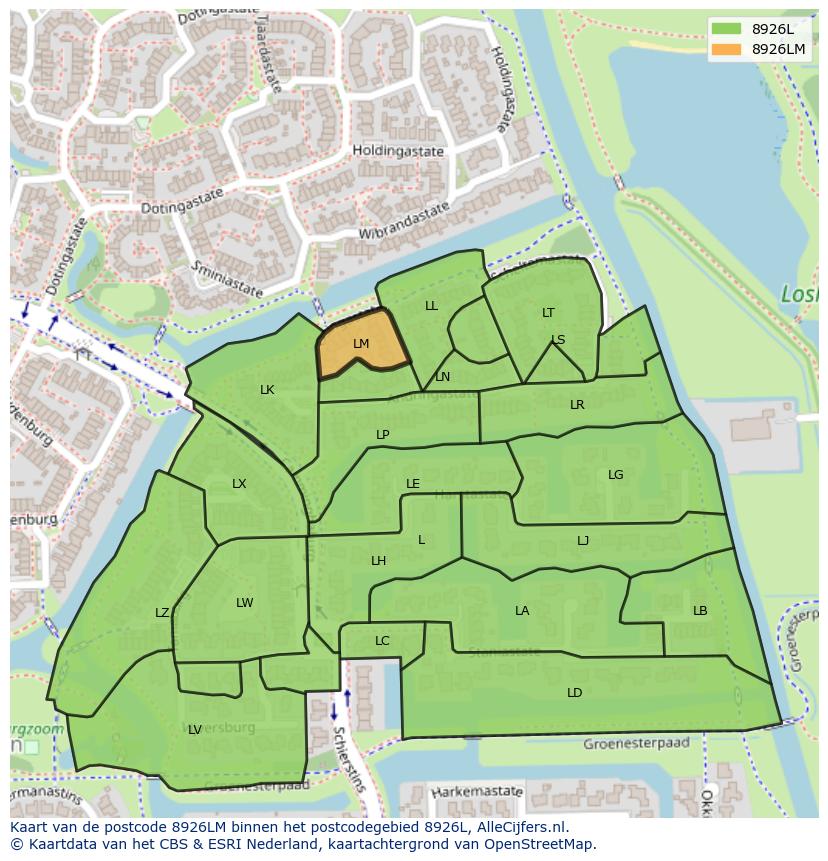 Afbeelding van het postcodegebied 8926 LM op de kaart.