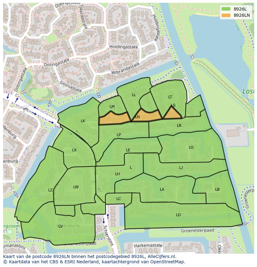 Afbeelding van het postcodegebied 8926 LN op de kaart.