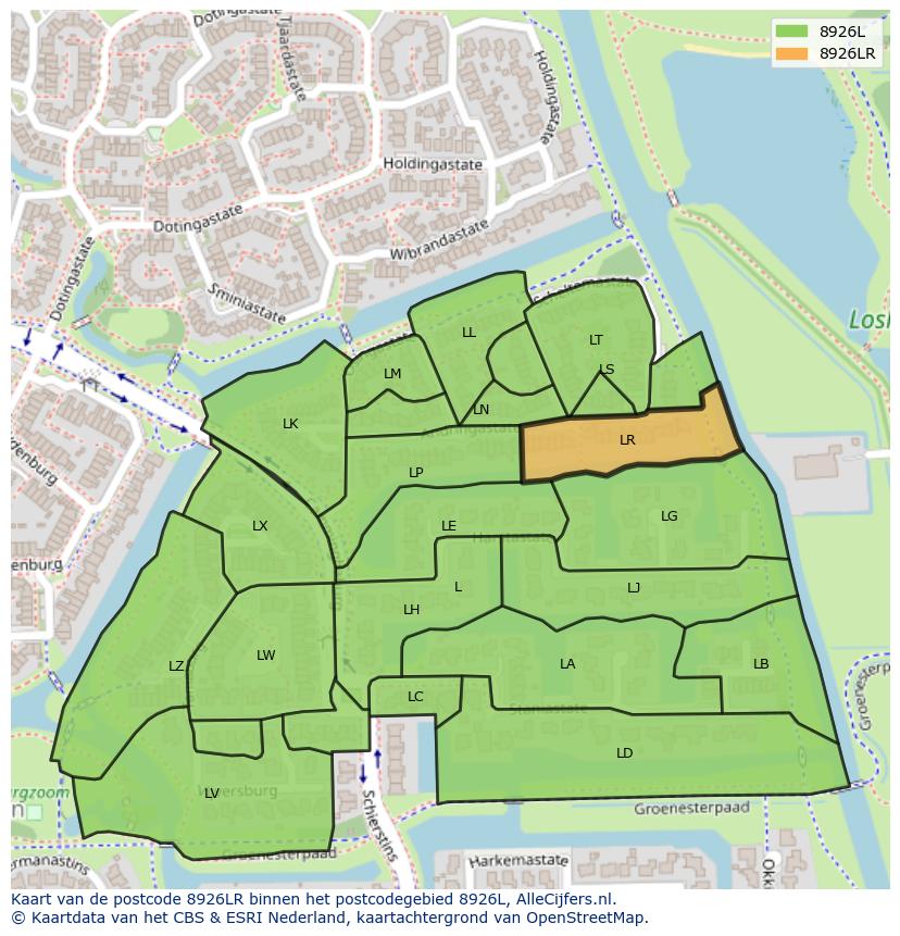 Afbeelding van het postcodegebied 8926 LR op de kaart.