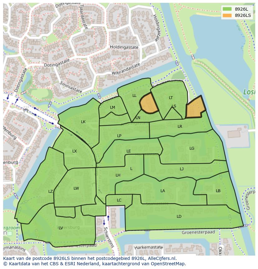 Afbeelding van het postcodegebied 8926 LS op de kaart.