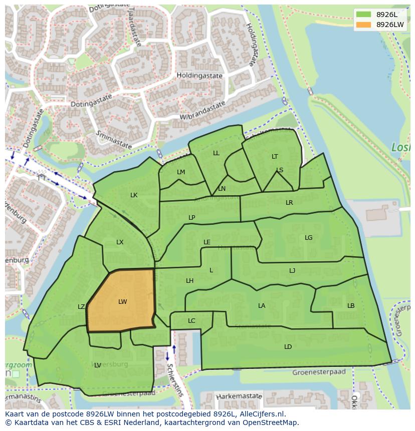 Afbeelding van het postcodegebied 8926 LW op de kaart.