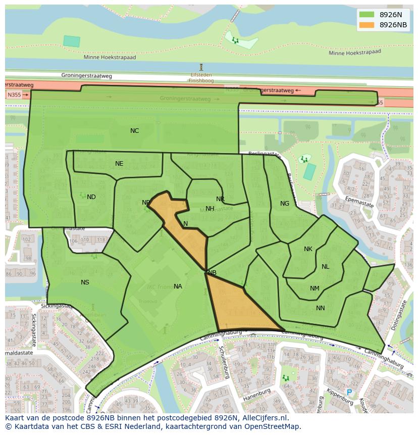 Afbeelding van het postcodegebied 8926 NB op de kaart.