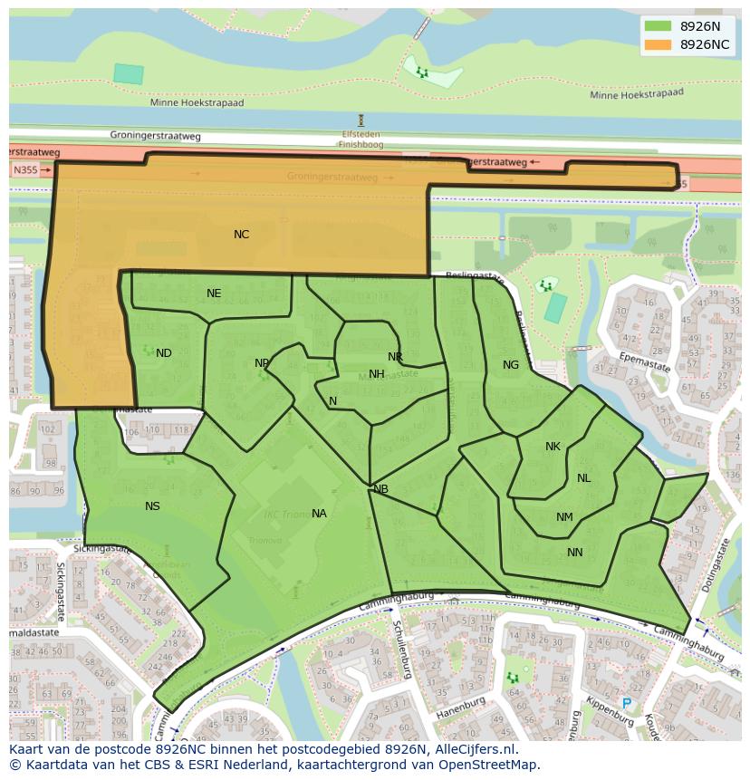 Afbeelding van het postcodegebied 8926 NC op de kaart.