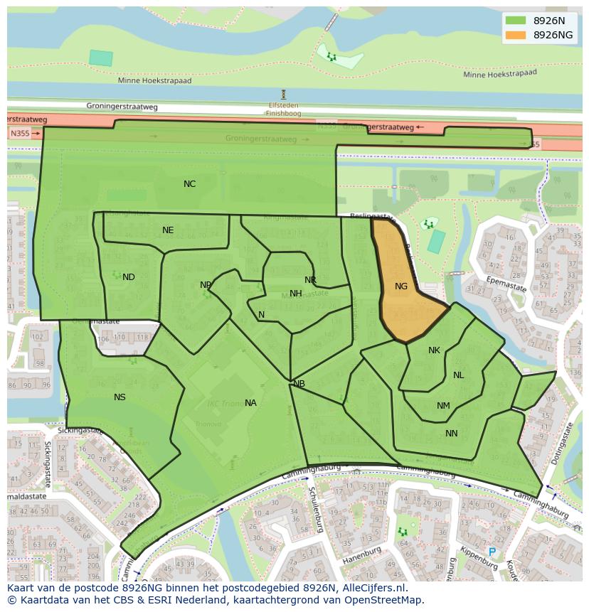 Afbeelding van het postcodegebied 8926 NG op de kaart.