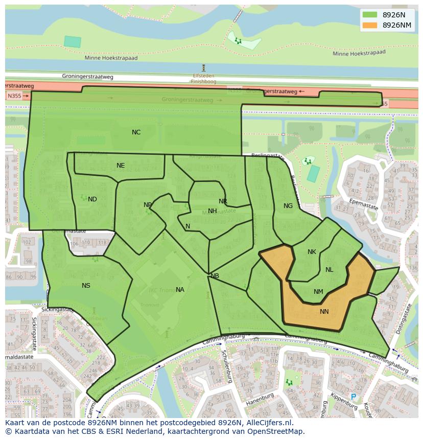 Afbeelding van het postcodegebied 8926 NM op de kaart.
