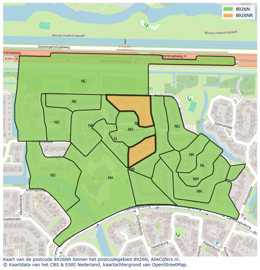 Afbeelding van het postcodegebied 8926 NR op de kaart.